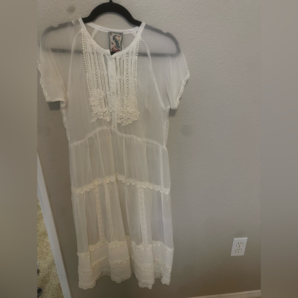 Johnny Was White Sheer Lace Boho Dress XS